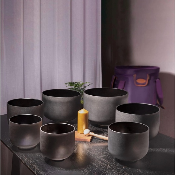 Crystal Singing Bowls SET of (7) SEVEN 432hz Black Quartz Bowls NWT $1109 - Picture 11 of 12